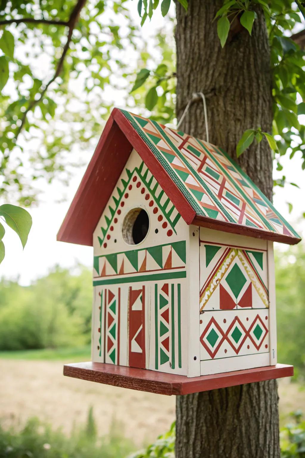 A splash of color and charm for your garden: Discover the art of a vibrant painted birdhouse.