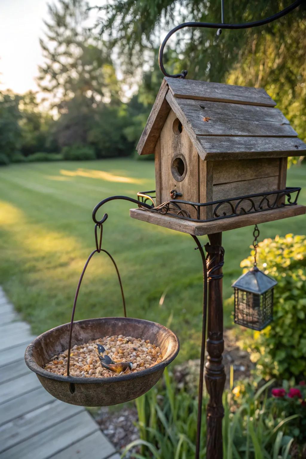 Elevate your garden with a dual-purpose birdhouse and feeder, where style meets functionality.