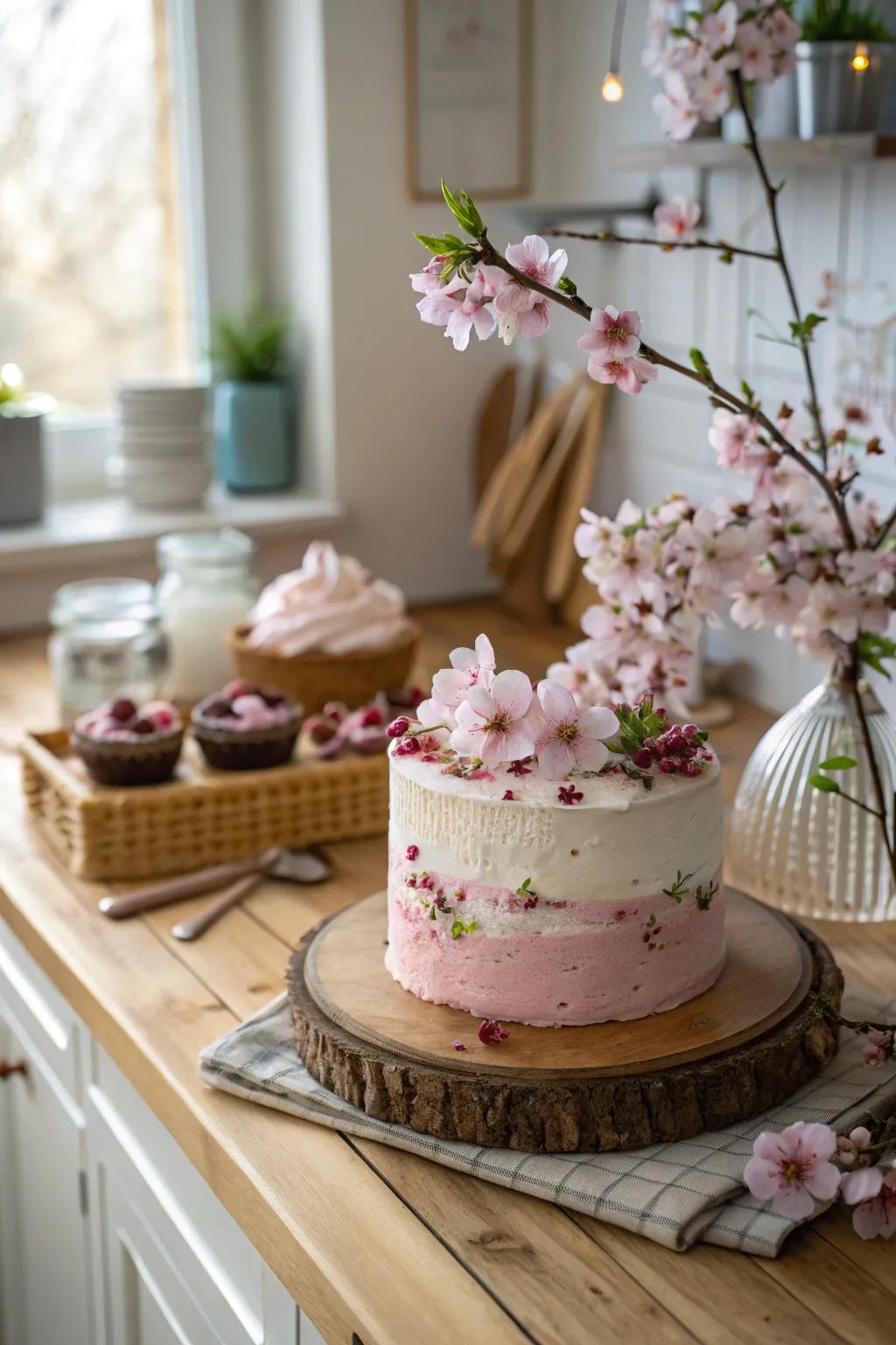 Floral essences elevate the taste of this cherry blossom cake.