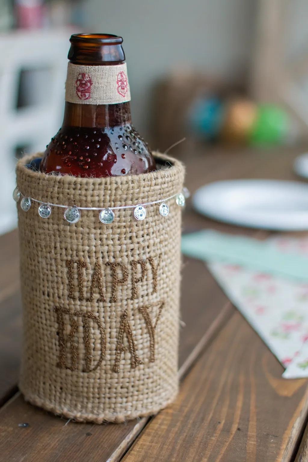 Add a rustic charm to your party with a burlap koozie—where texture meets style.