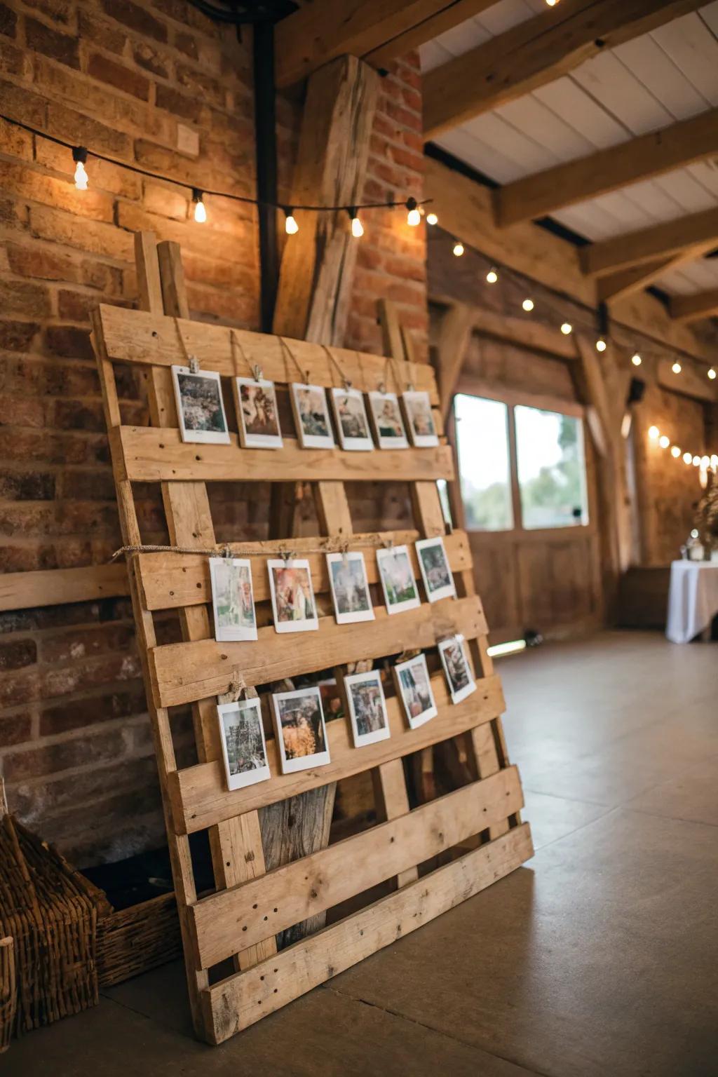 Rustic pallet used as a charming photo holder.
