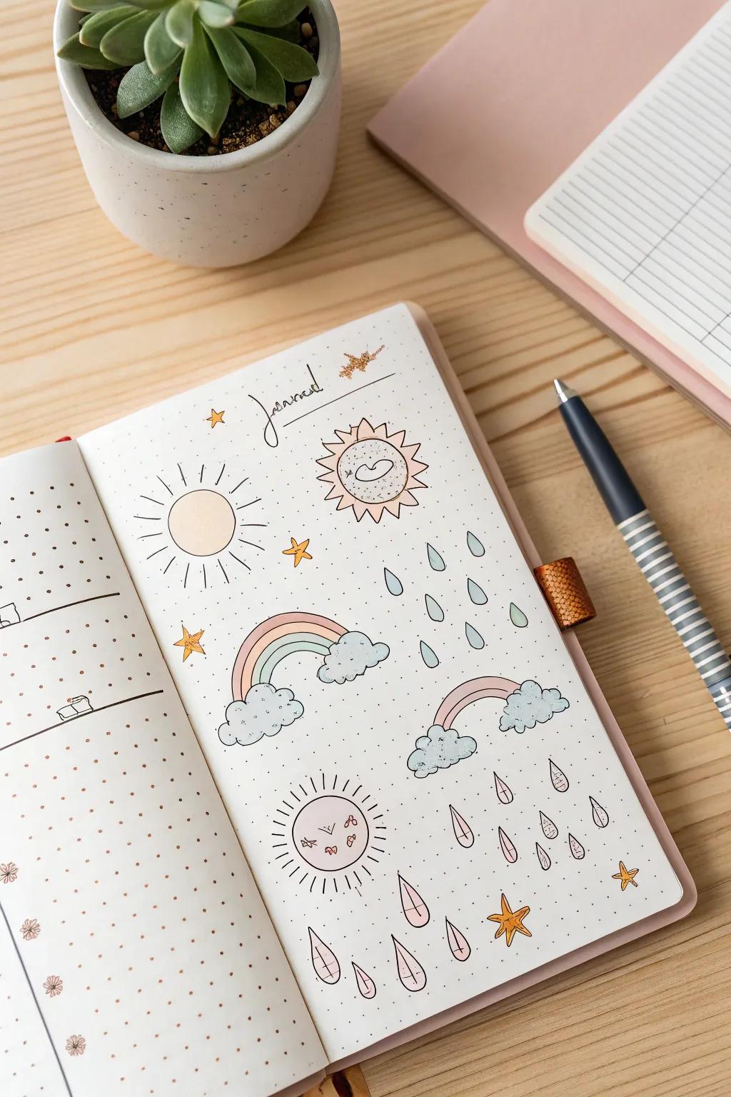Forecast your feelings with whimsical weather symbols in your mood tracker for a touch of Scandinavian beauty.