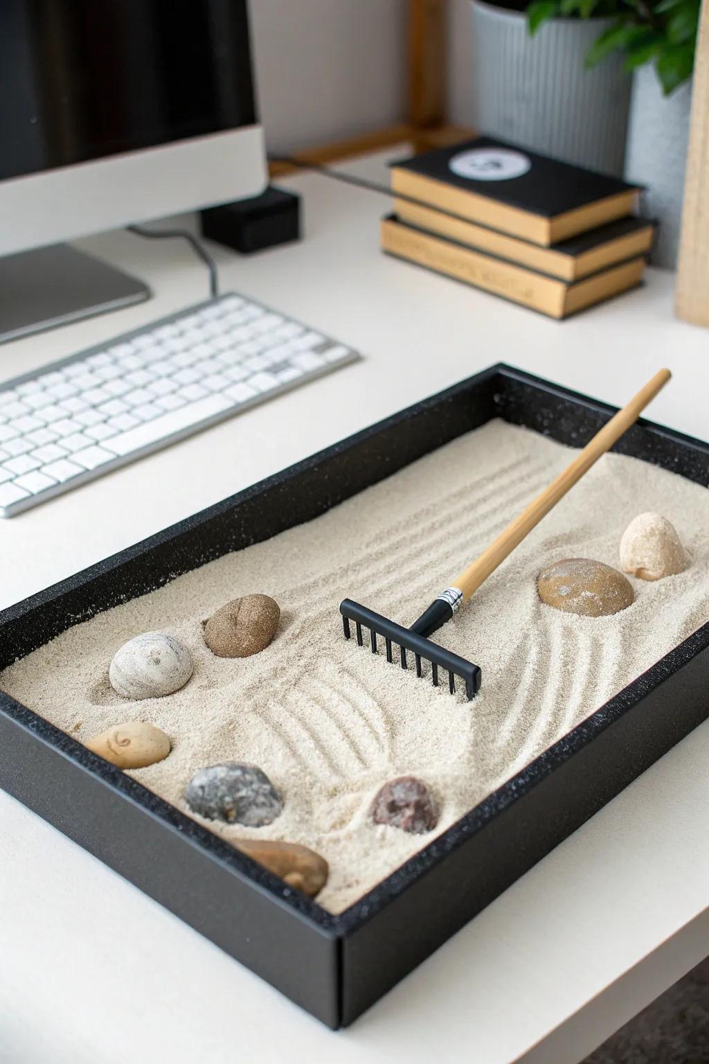 A desktop sand garden for a touch of zen.