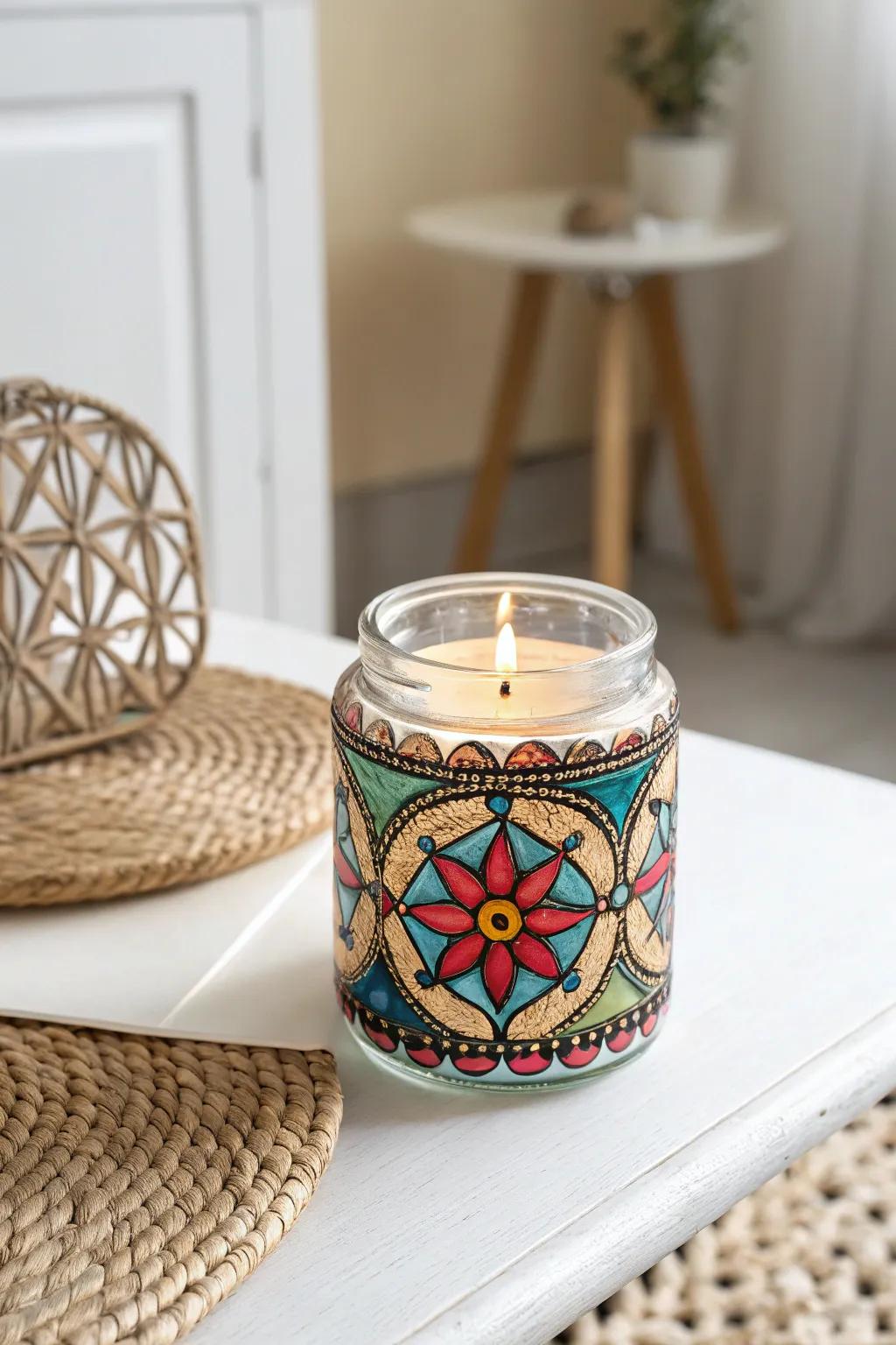 Illuminate your space with a stained glass candle jar that revives childhood creativity and adds a touch of Boho charm.