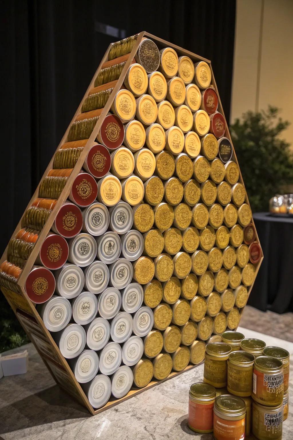 Buzzing with creativity: A stunning canned beehive masterpiece.