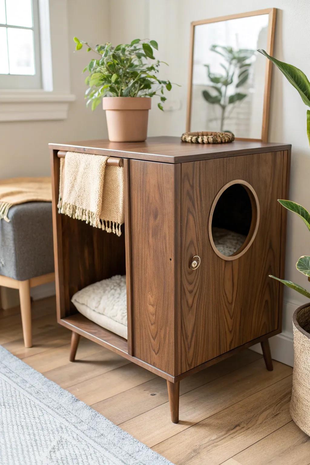 Transform vintage charm into a cozy cat haven with Scandinavian simplicity and Boho flair.