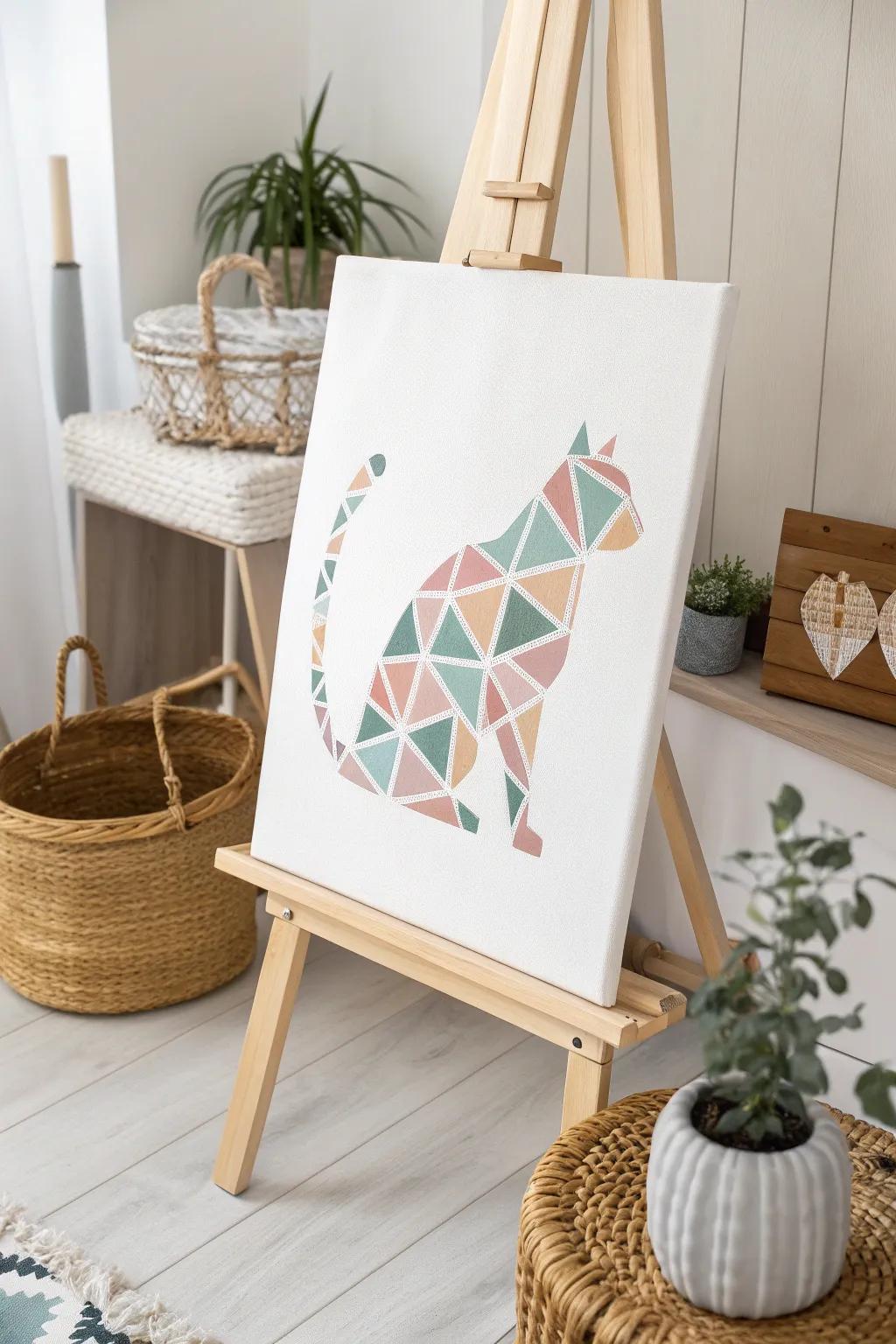 Explore the elegance of simplicity with geometric cat art. Perfect for a touch of minimalist charm in your space.