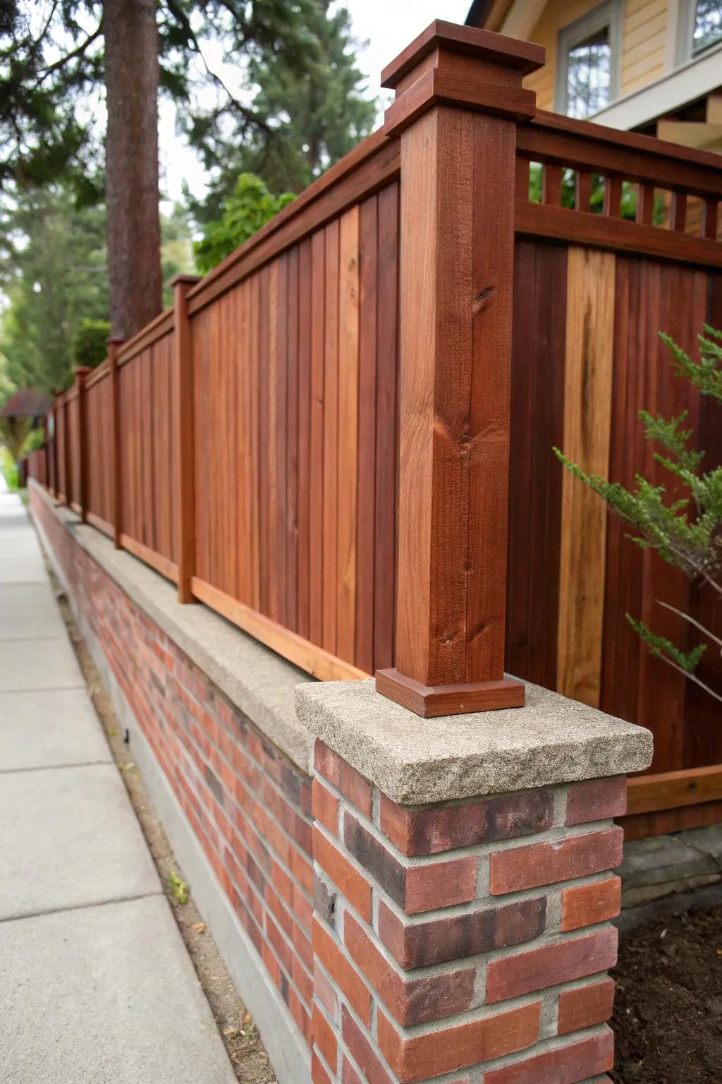 Elevate your outdoor space with the timeless elegance of a cedar fence and brick base.