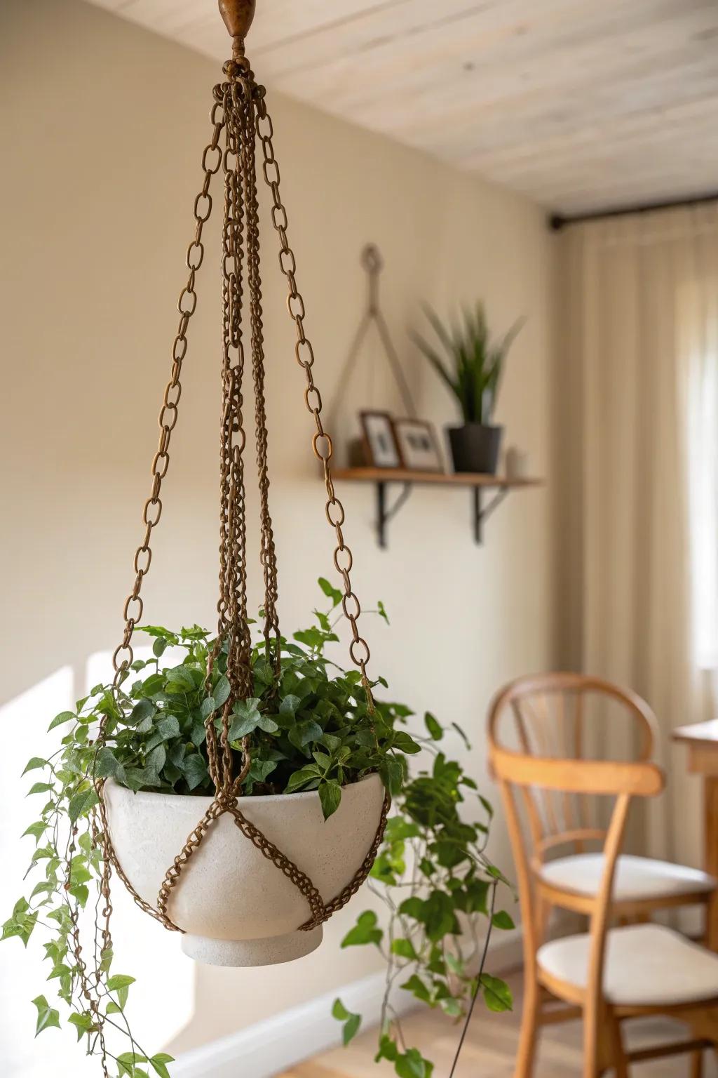 Elevate your greens with chic chain planters – perfect for adding a minimalist touch to any space.