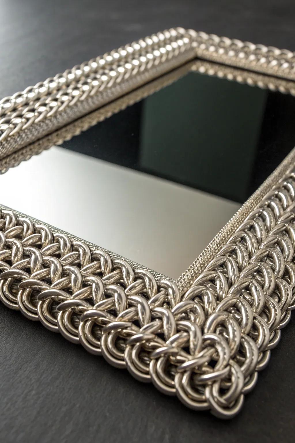 Elevate your space with a striking chainmail mirror frame.