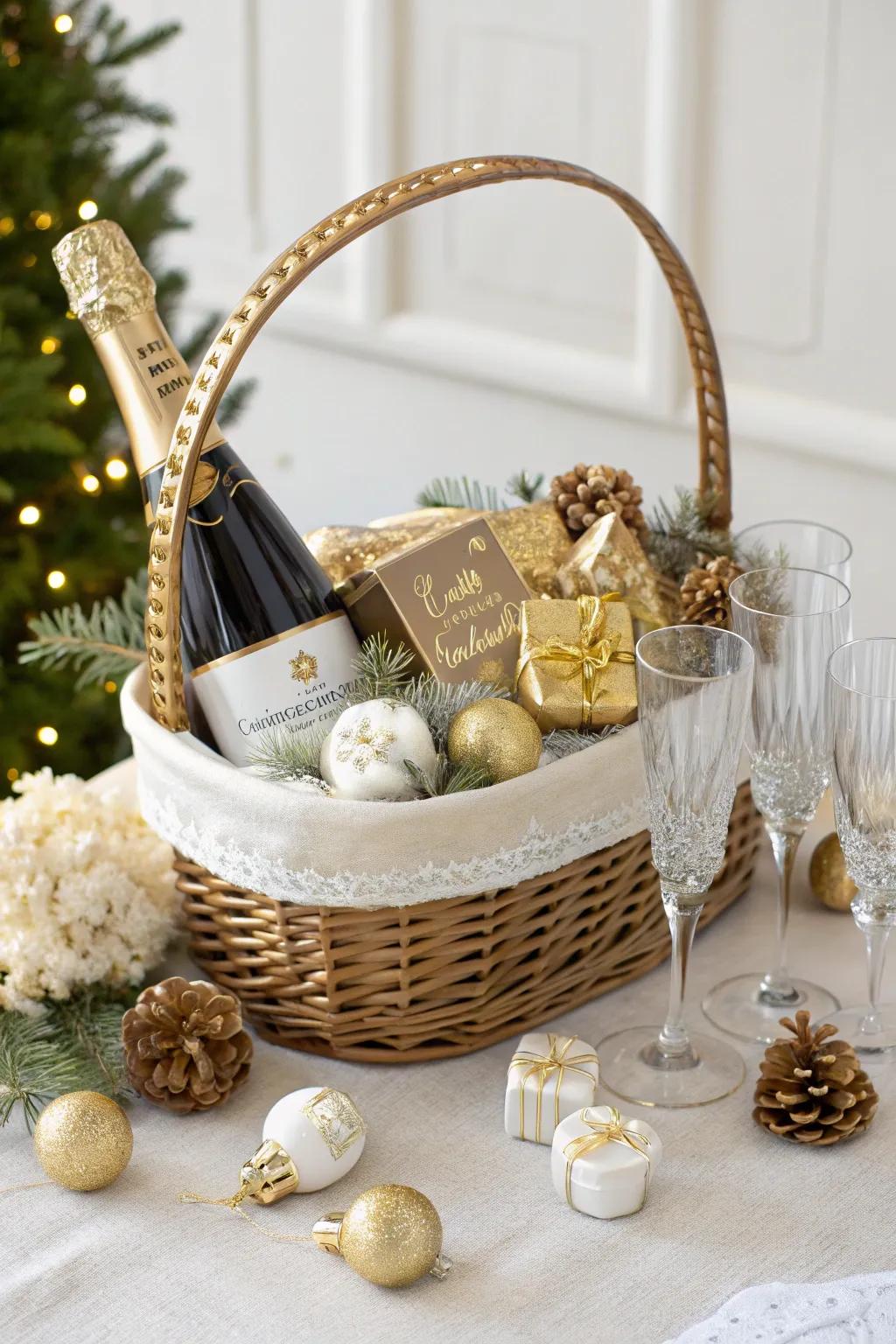 A sparkling champagne basket that exudes luxury and celebration.