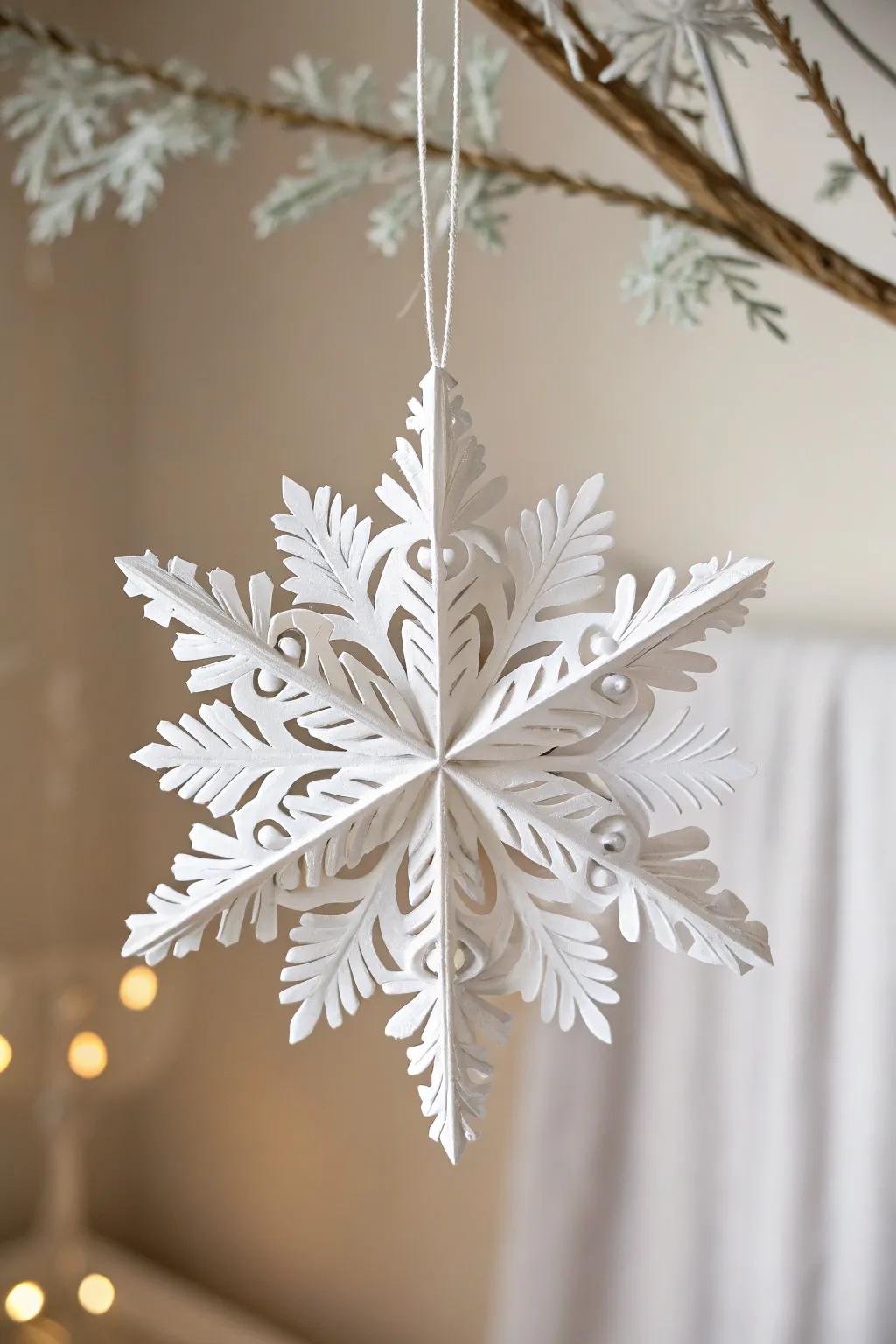 Embrace the beauty of winter with this stunning 3D paper snowflake, a perfect blend of elegance and simplicity.