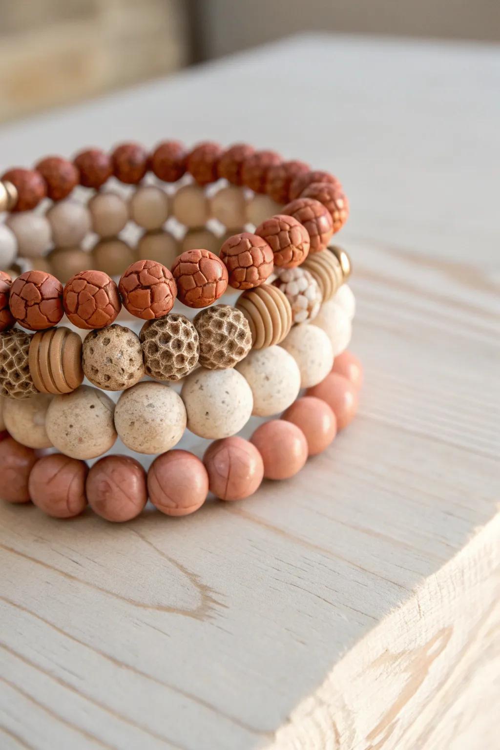 Embrace the art of stacking: a celebration of earthy elegance and bohemian charm.