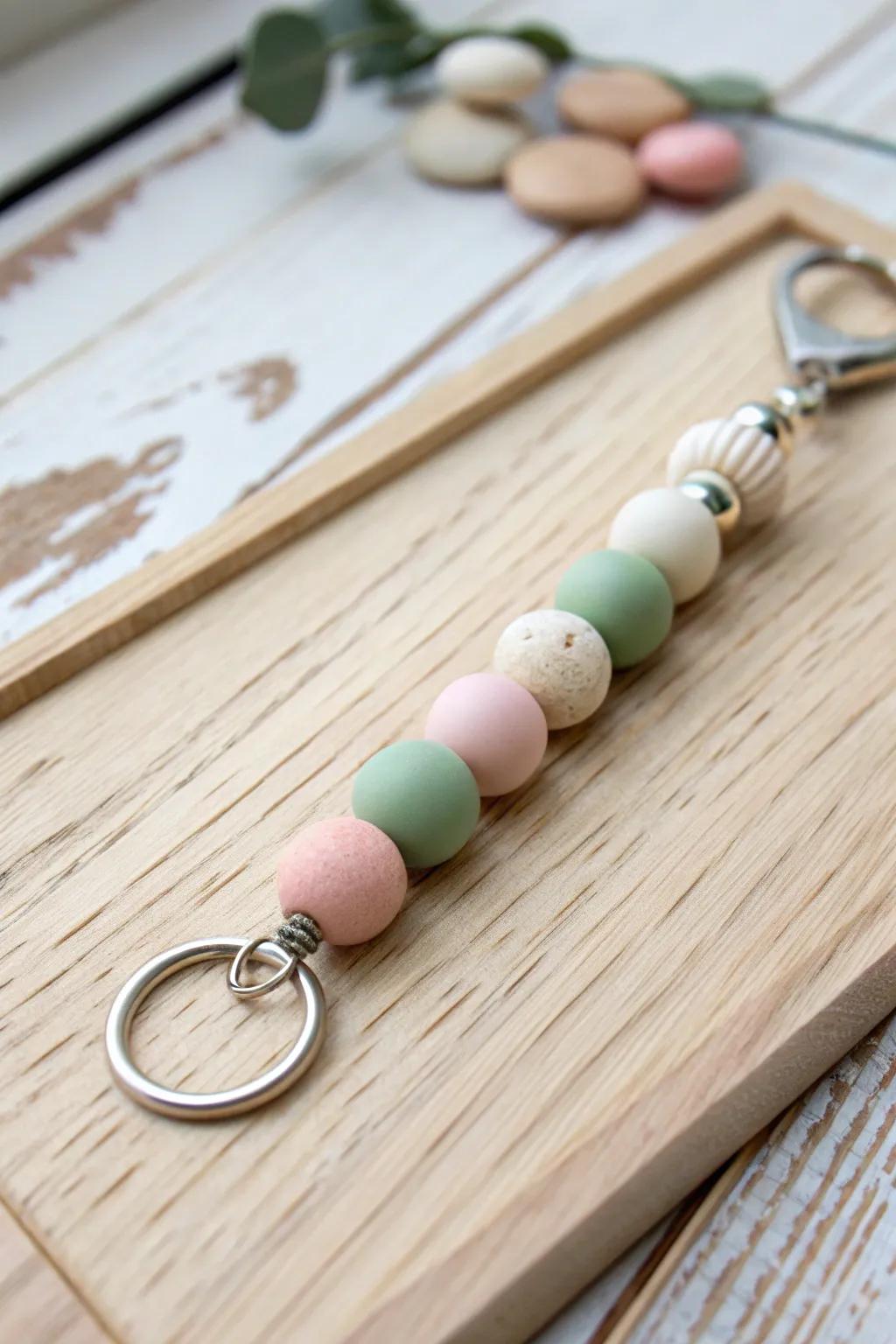 Elevate your style with this handcrafted clay bead keychain—where minimalist elegance meets natural beauty.