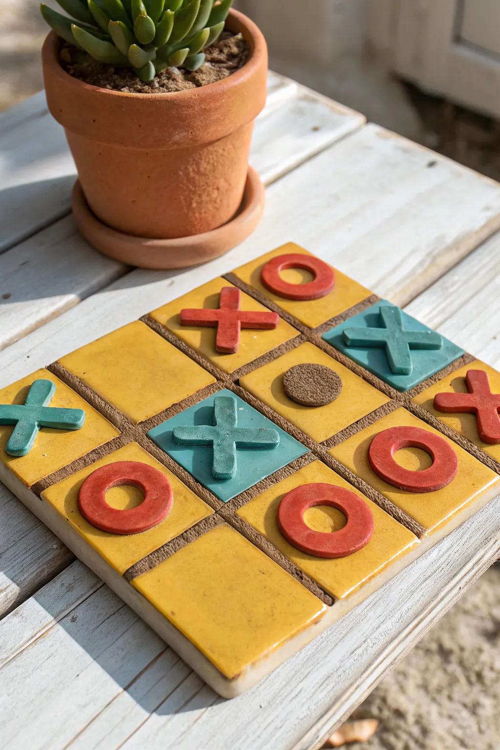 Step into a retro wonderland with this bold and fun clay tic tac toe board!