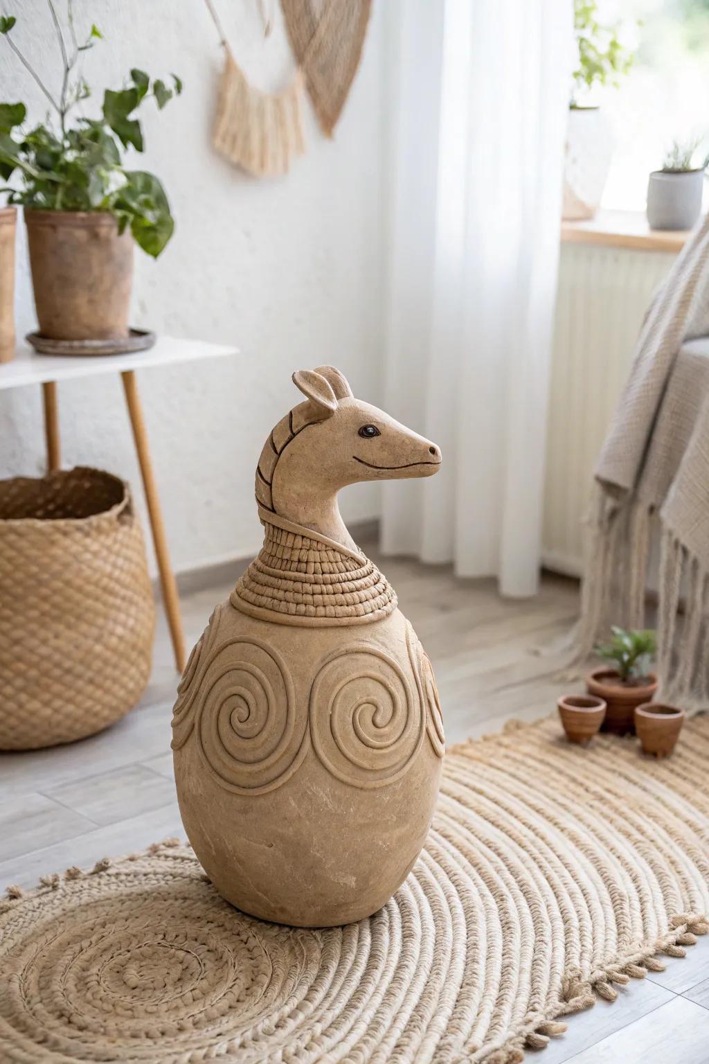 Embrace the charm of handmade art with a whimsical animal effigy pot, perfect for adding a touch of creativity to your minimalist space.