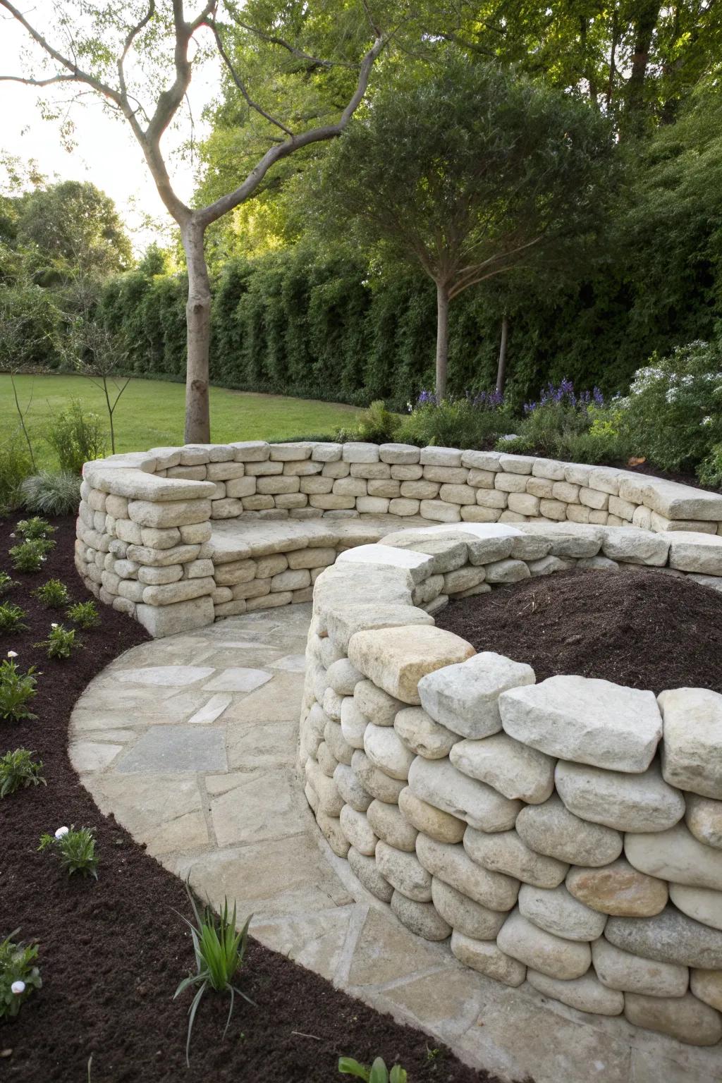 Elevate your garden with a chic stone-walled compost area—where elegance meets sustainability.