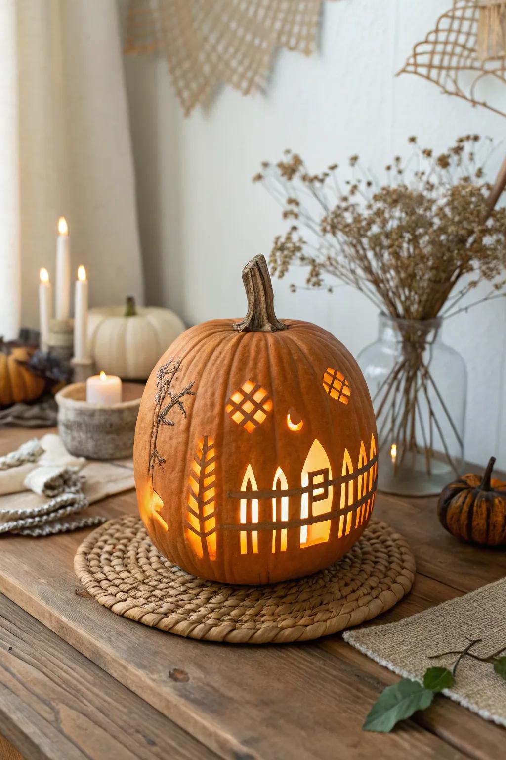 Illuminate your autumn nights with a carved pumpkin that dances with light and shadow. 🍂✨