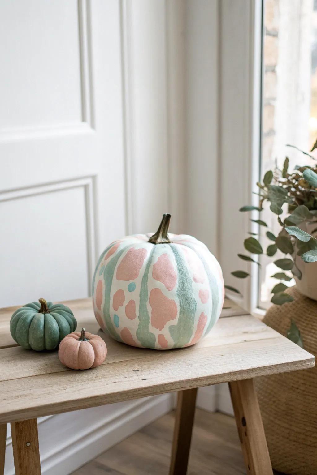 Transform your autumn decor with a pastel twist on the classic cow pumpkin.