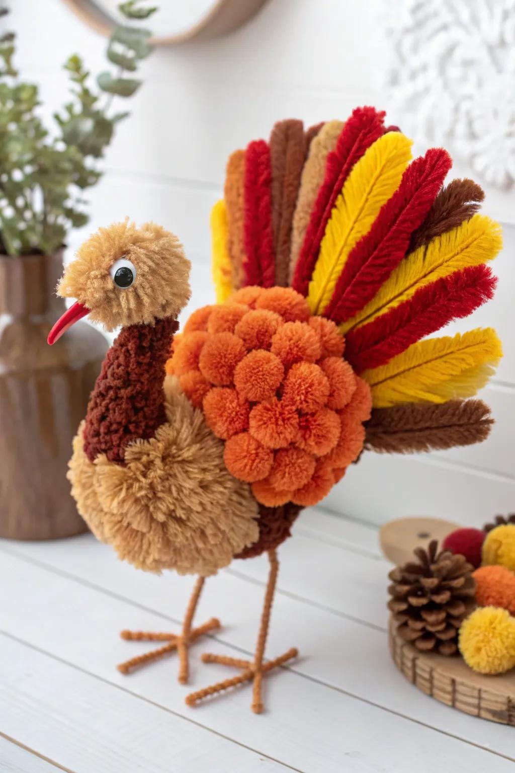 Celebrate Thanksgiving with charming pom-pom turkeys – a delightful craft that adds a splash of color and warmth to your holiday decor.