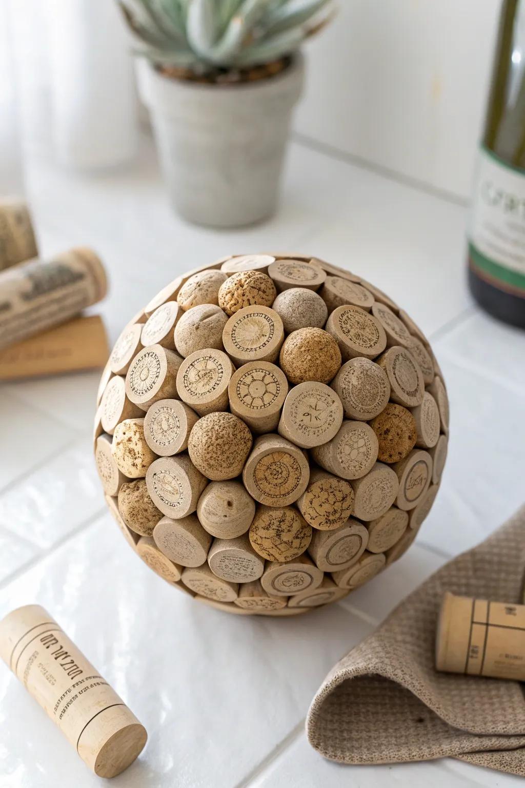 Transform your wine cork collection into a stunning centerpiece with this elegant cork ball.