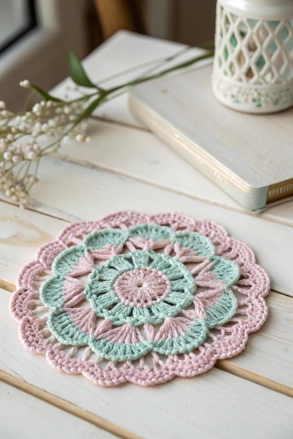Embrace the elegance of simplicity with this delicate lace flower crochet stitch, perfect for adding a touch of artistry to your decor.