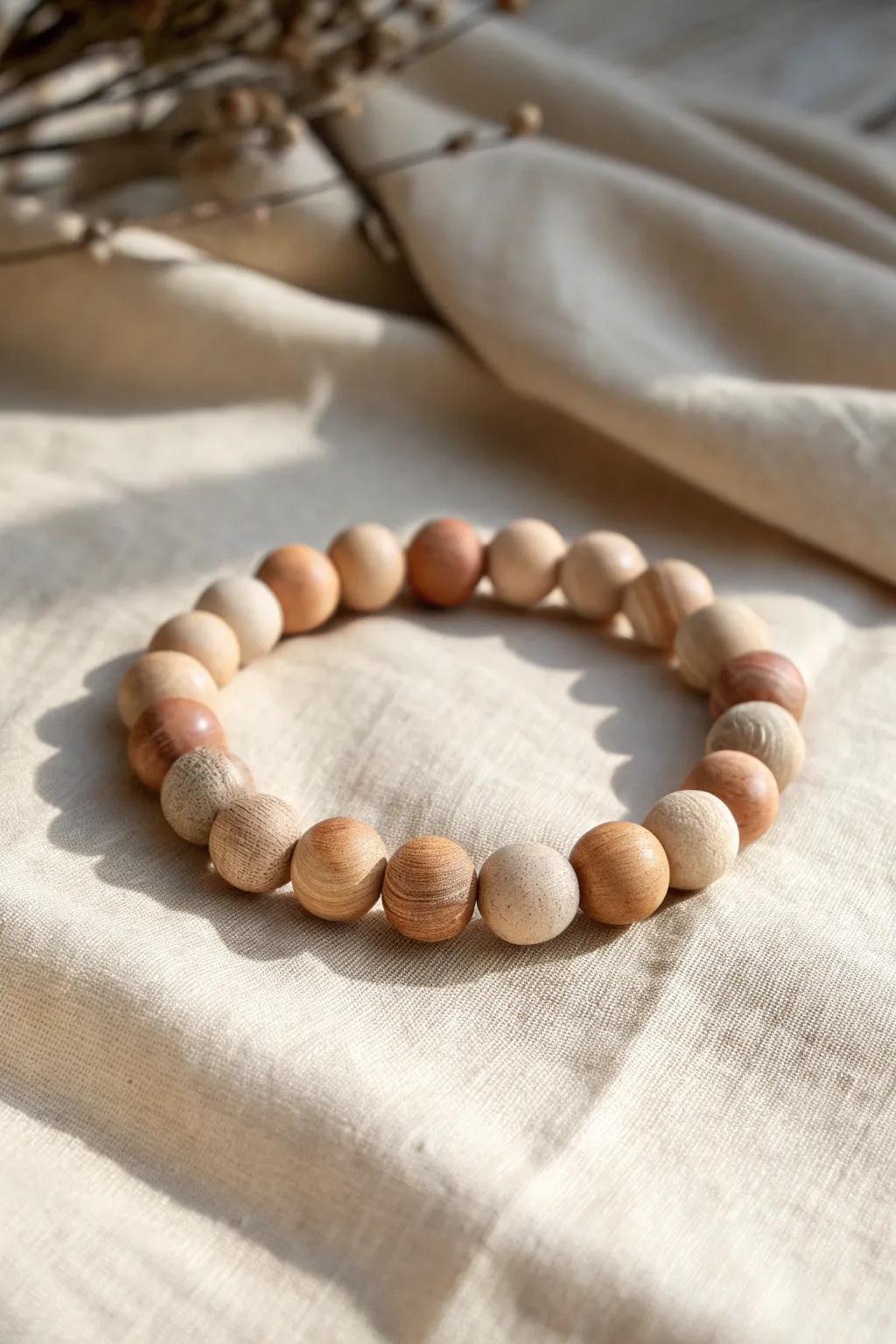 Embrace the beauty of simplicity with this eco-friendly wooden bead bracelet, perfect for a sustainable and stylish touch.