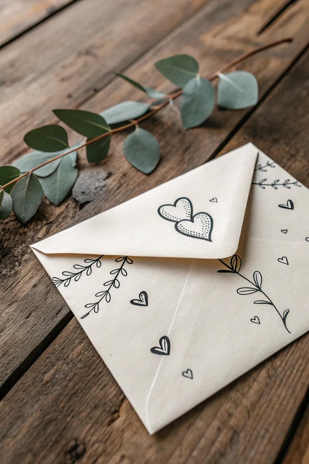 Embrace simplicity with enchanting doodle art on envelopes, perfect for adding a touch of love to your correspondence.