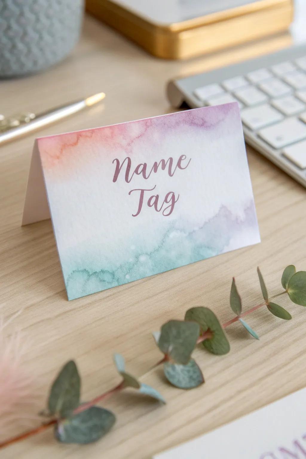 Elevate your name tags with a touch of watercolor elegance.