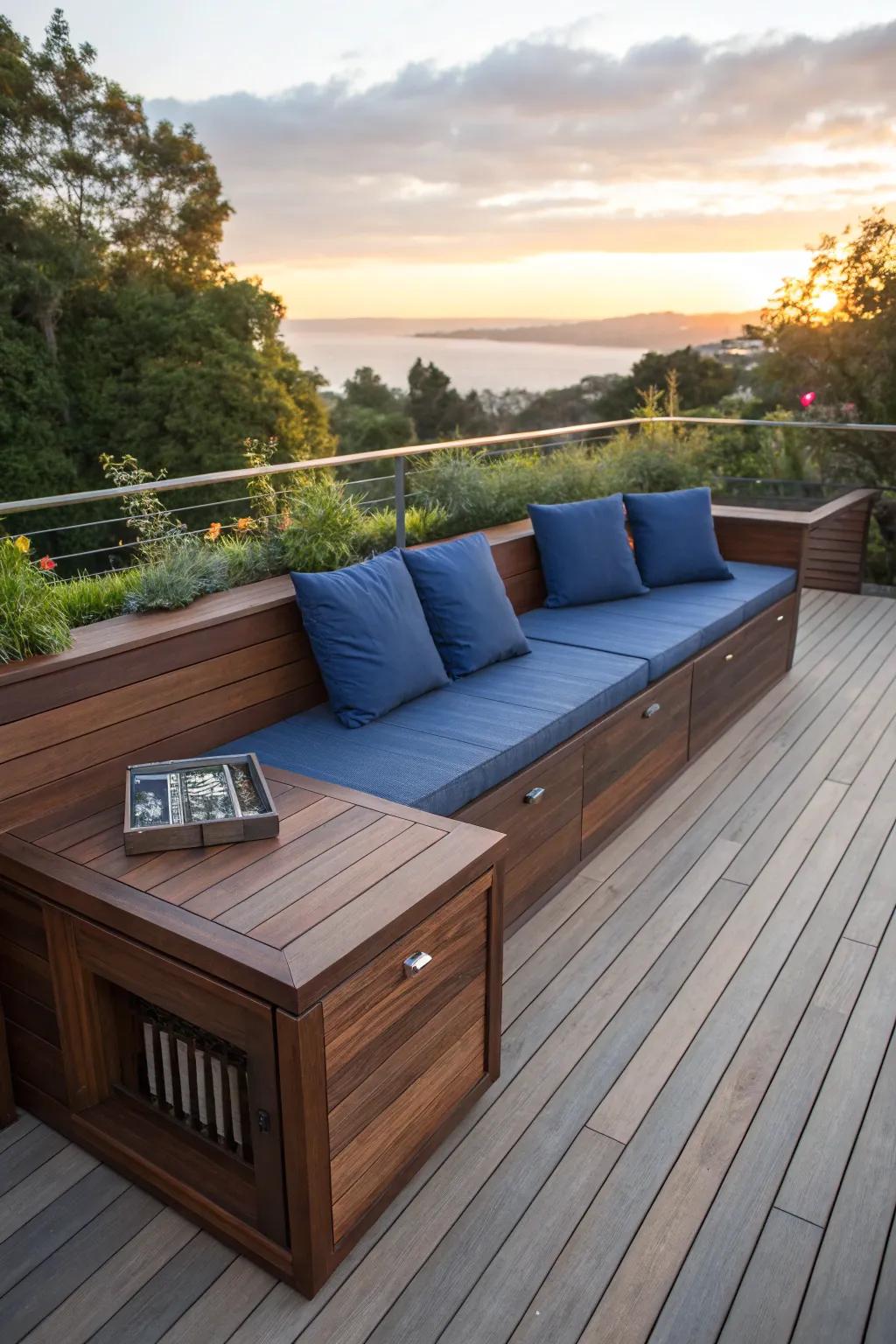 Transform your deck with sleek built-in seating—style meets functionality.