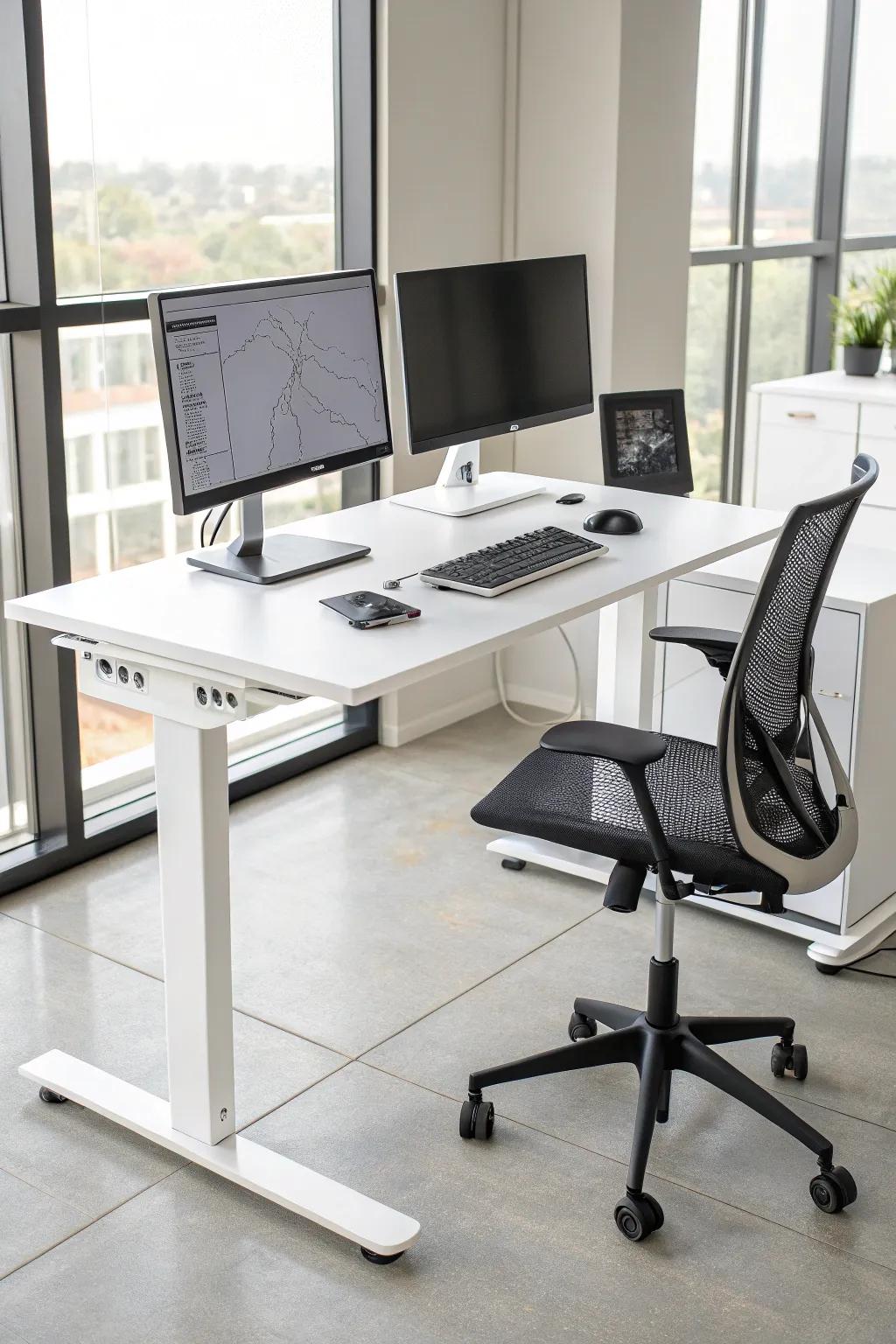 A standing desk offers health benefits and enhances focus.