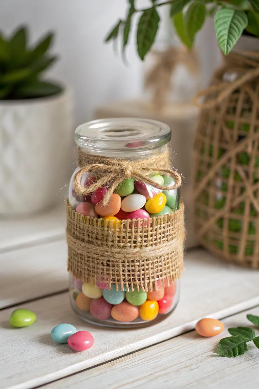 Add a touch of rustic charm to your décor with this delightful DIY candy jar!