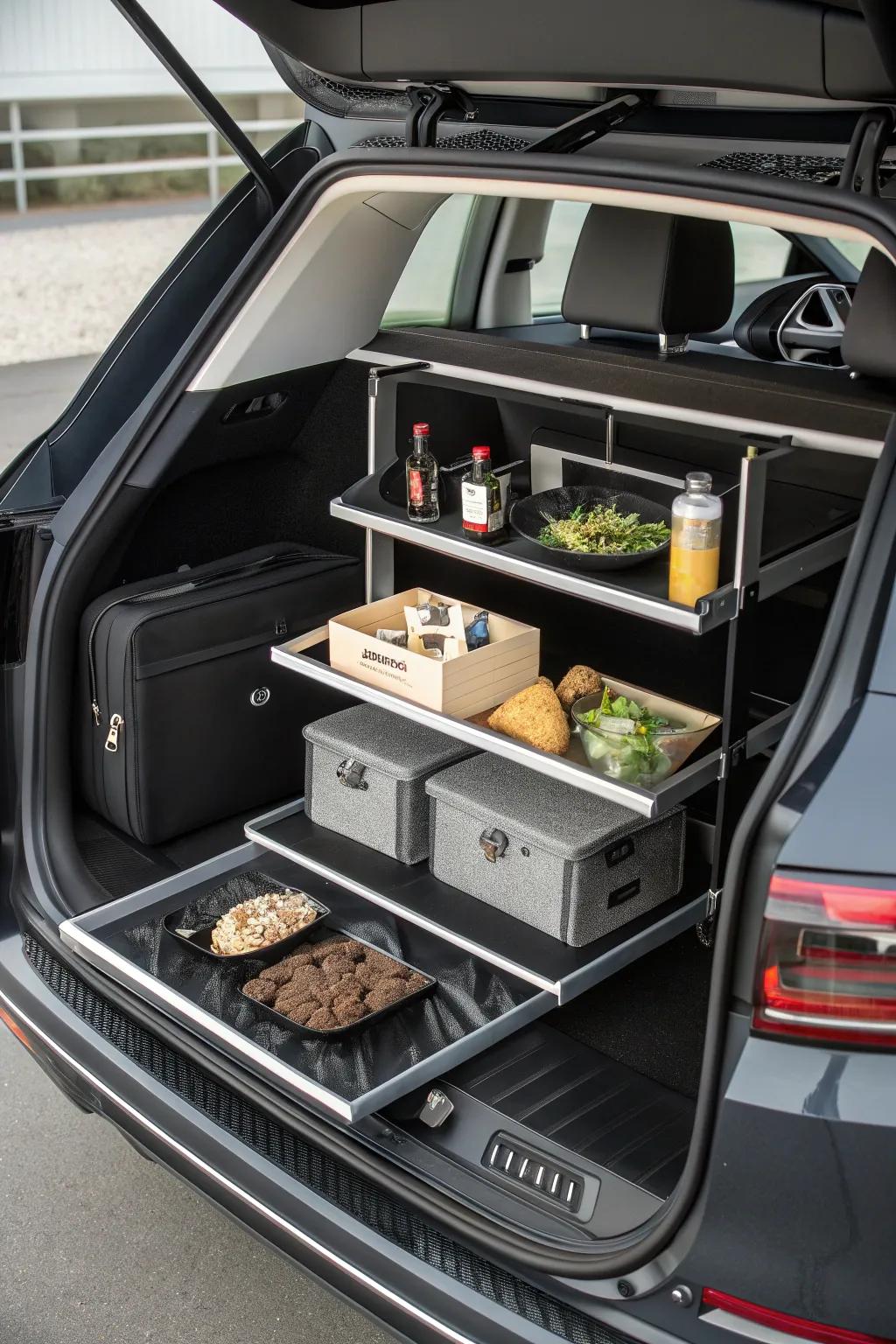 Revolutionize your car storage with this versatile foldable shelving unit.