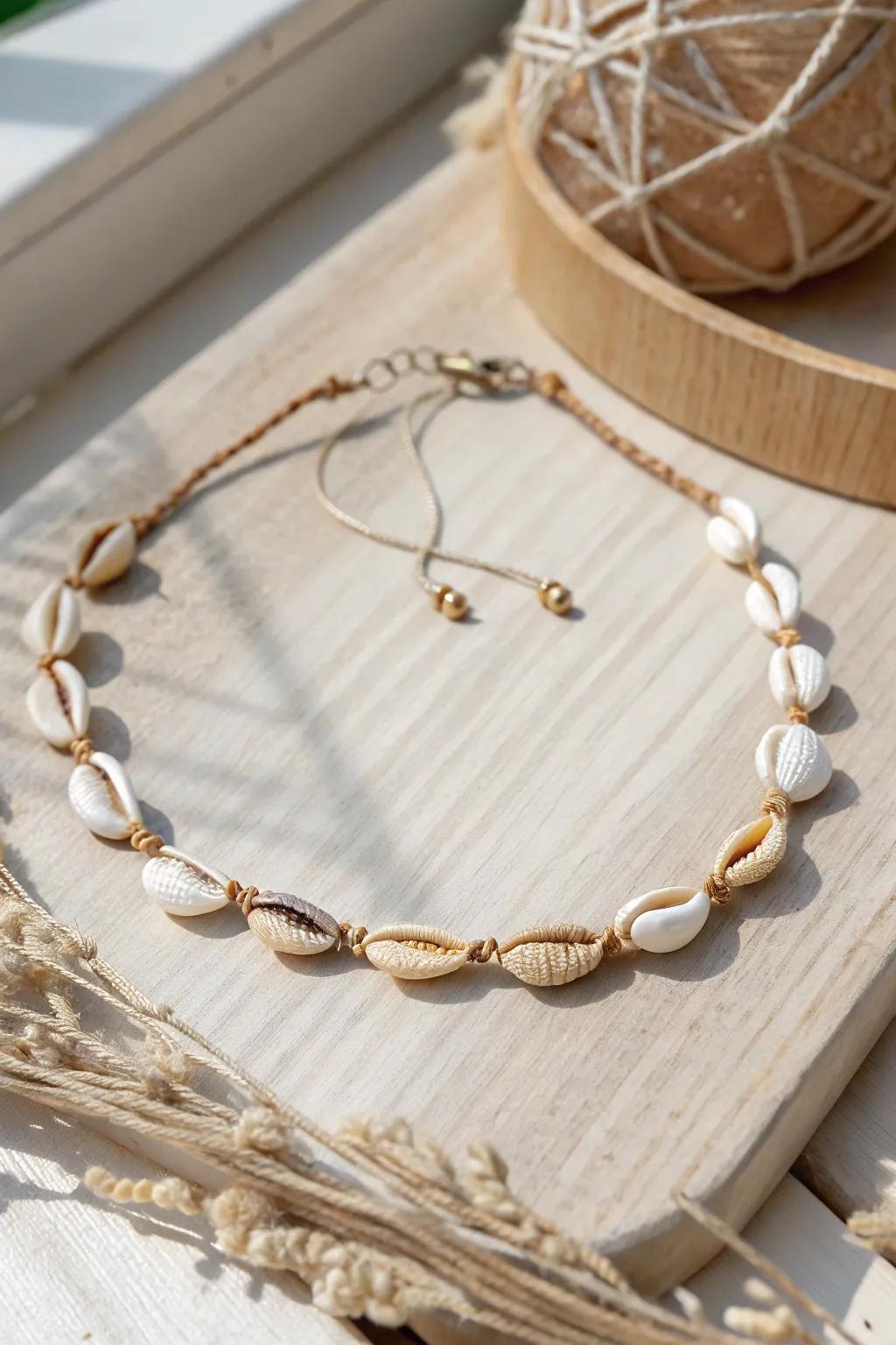 Embrace the serene beauty of the coast with this handcrafted shell choker, a perfect blend of minimalist elegance and boho charm.