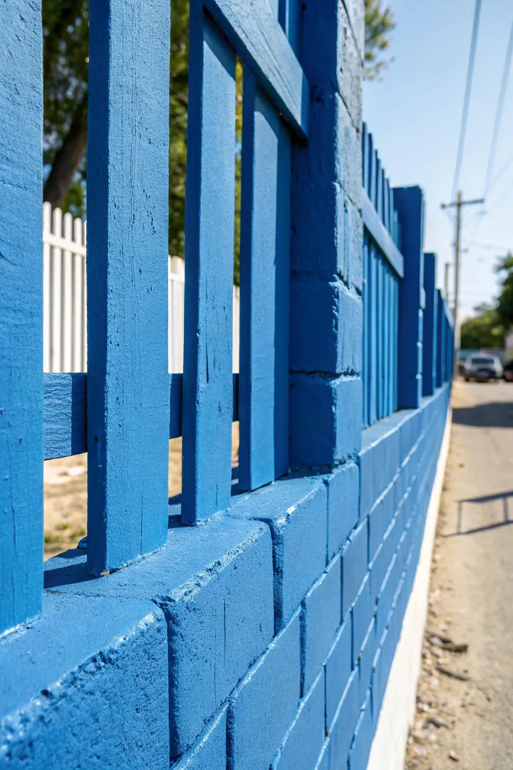 Transform your space with a bold, painted cinder block fence that adds character and charm to your outdoors.