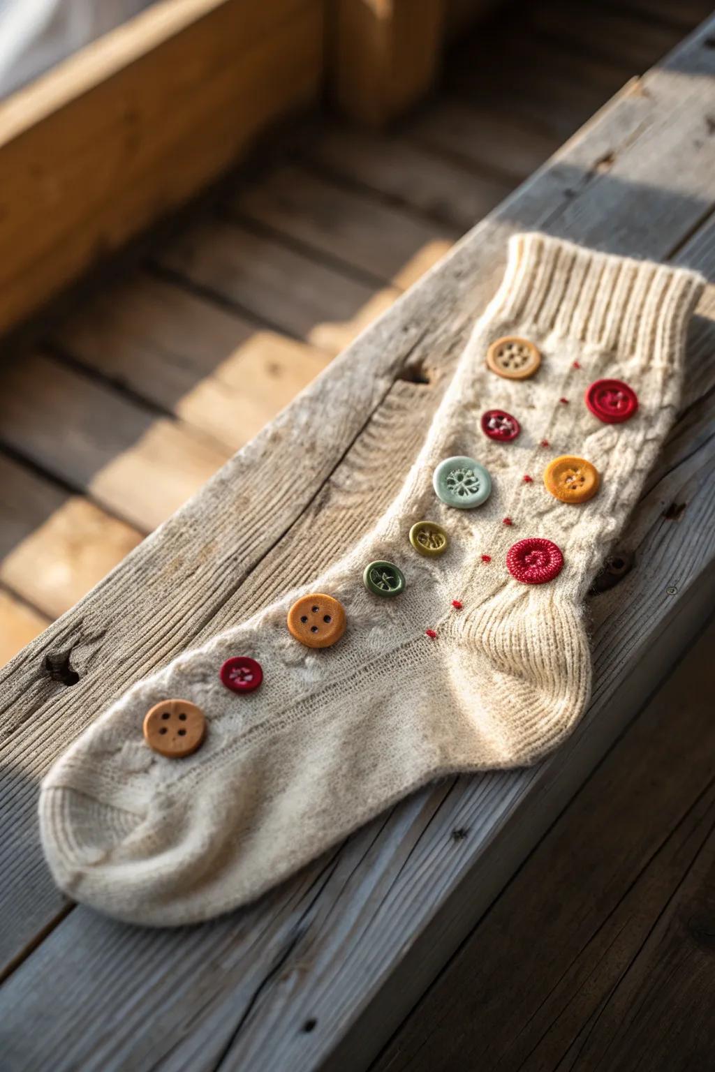 Add a splash of vintage charm to your socks with a Button Bonanza.