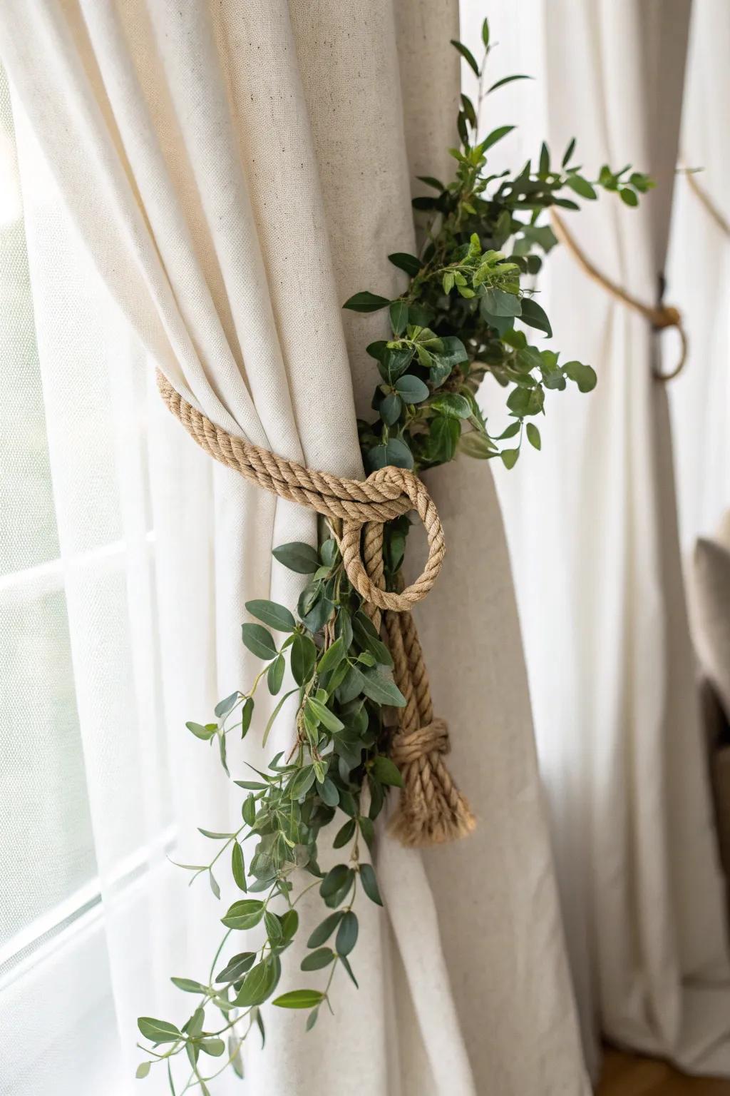 Add a touch of nature to your space with eco-friendly faux greenery curtain tie-backs. Perfectly minimal and beautifully crafted.