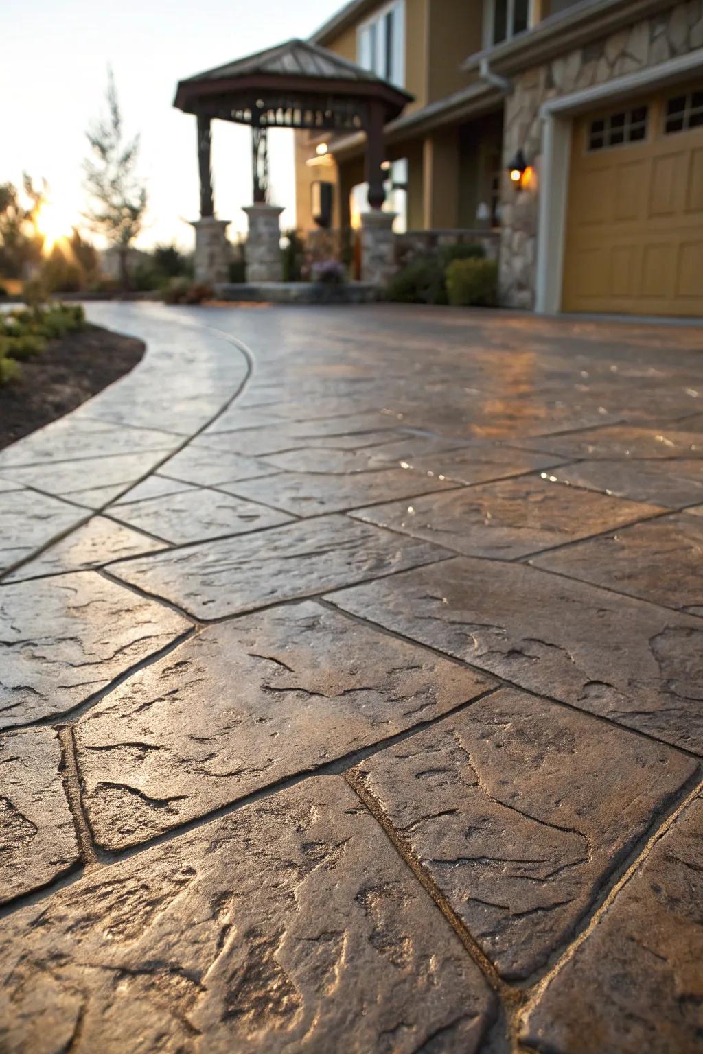 Elevate your home's curb appeal with the elegance of stamped concrete.