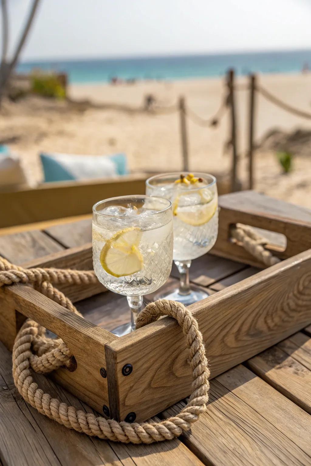 Elevate your gatherings with this nautical rope handle tray, a perfect mix of style and seaside charm.