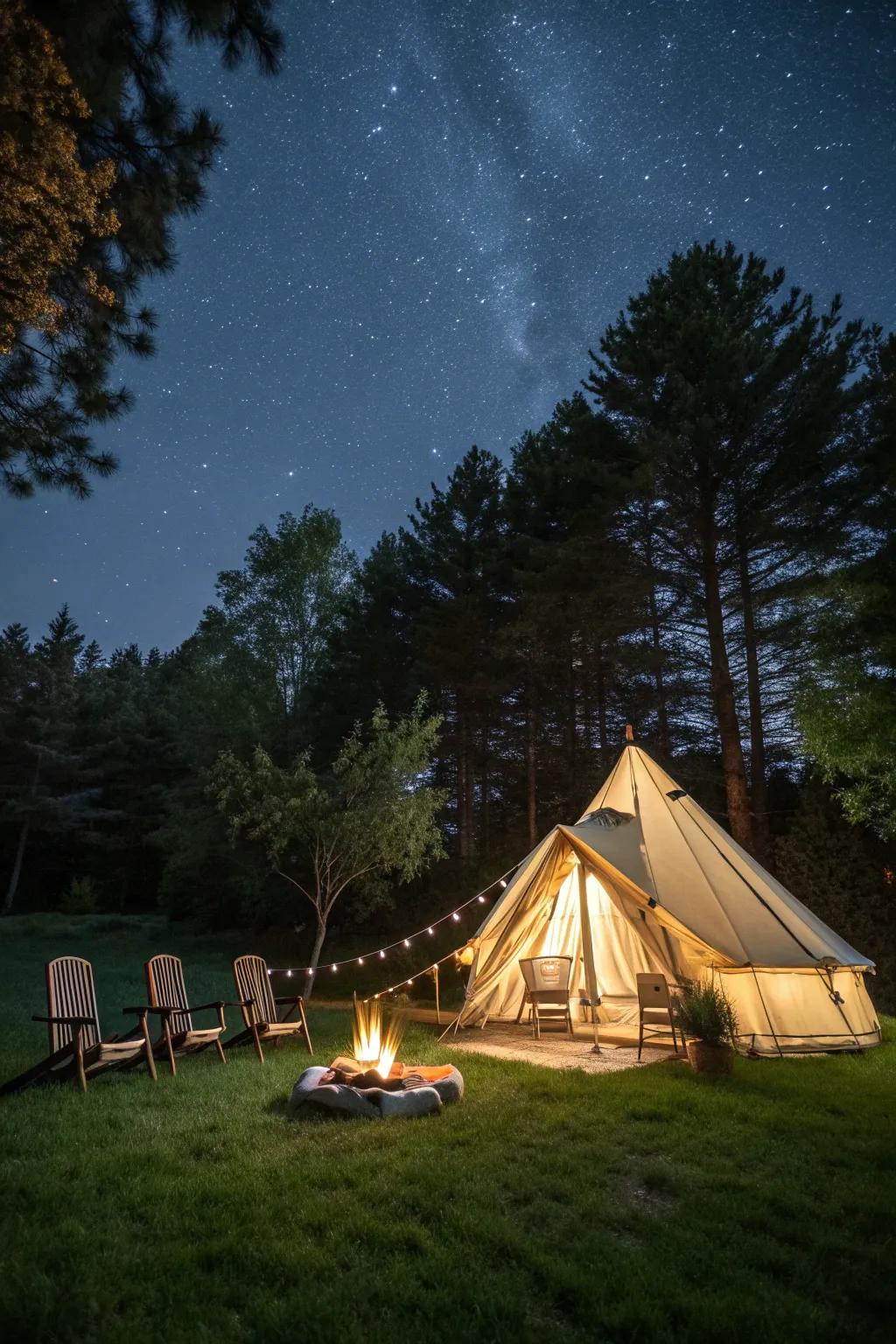 Create your own backyard adventure with this cozy camping setup under the stars.