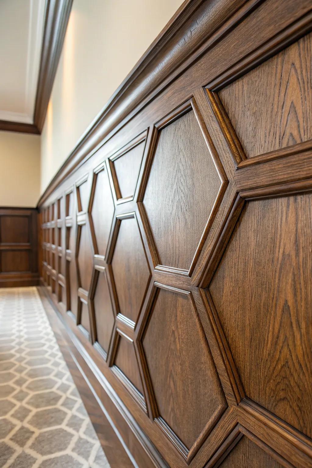 Elevate your space with striking geometric wainscoting for a touch of modern elegance.