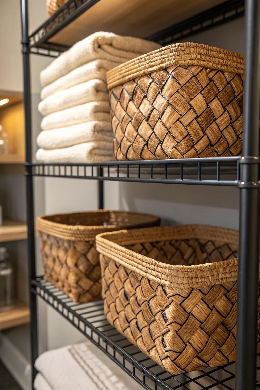 Elevate your closet style with the warmth and texture of decorative baskets.