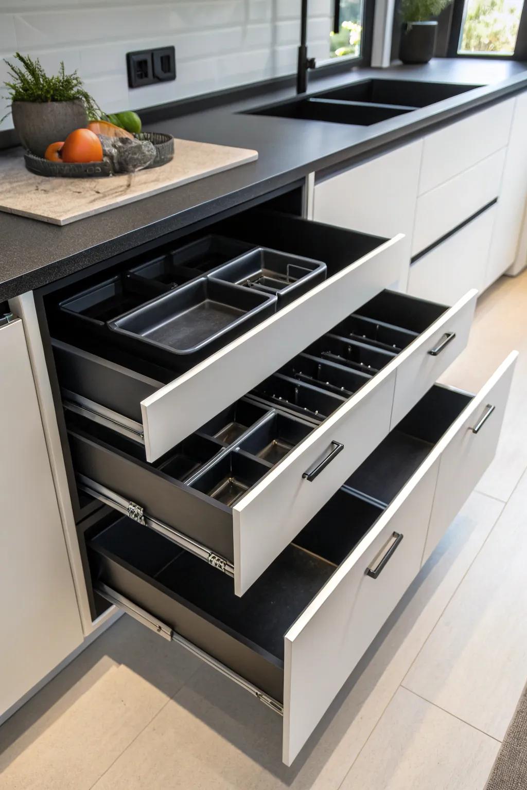 Black interiors add drama and elegance to your drawers