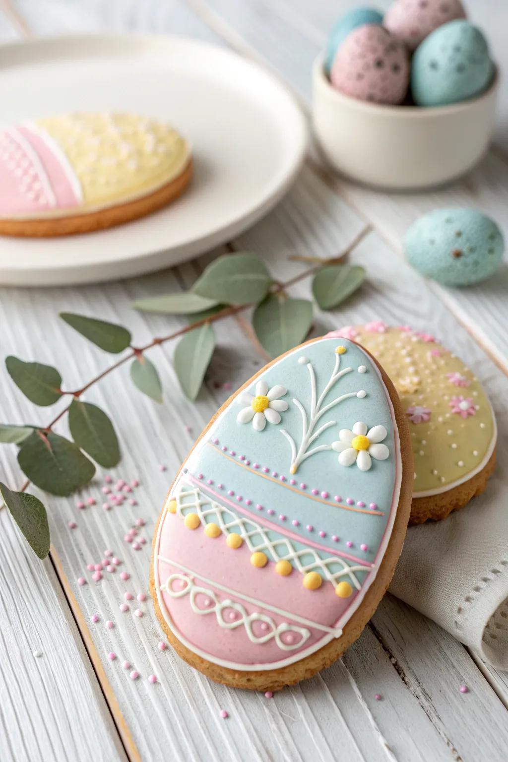Delight in the art of Easter cookie decorating with pastel hues and simple elegance!