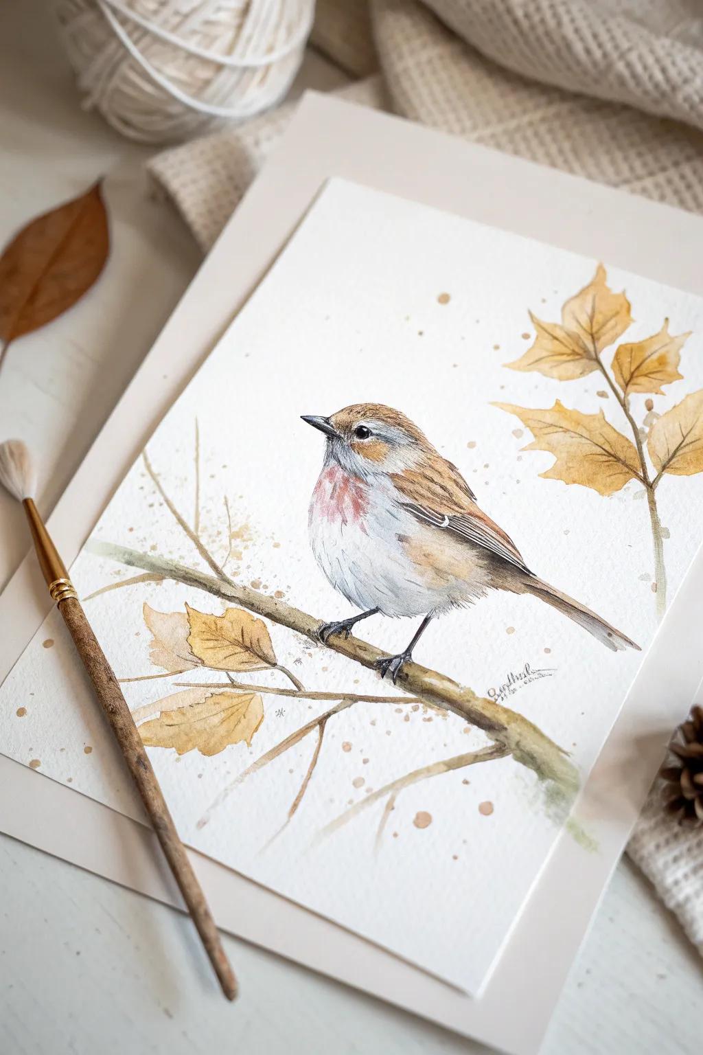 Discover the beauty of mixed media in bird art—where ink meets watercolor for a minimalist masterpiece.