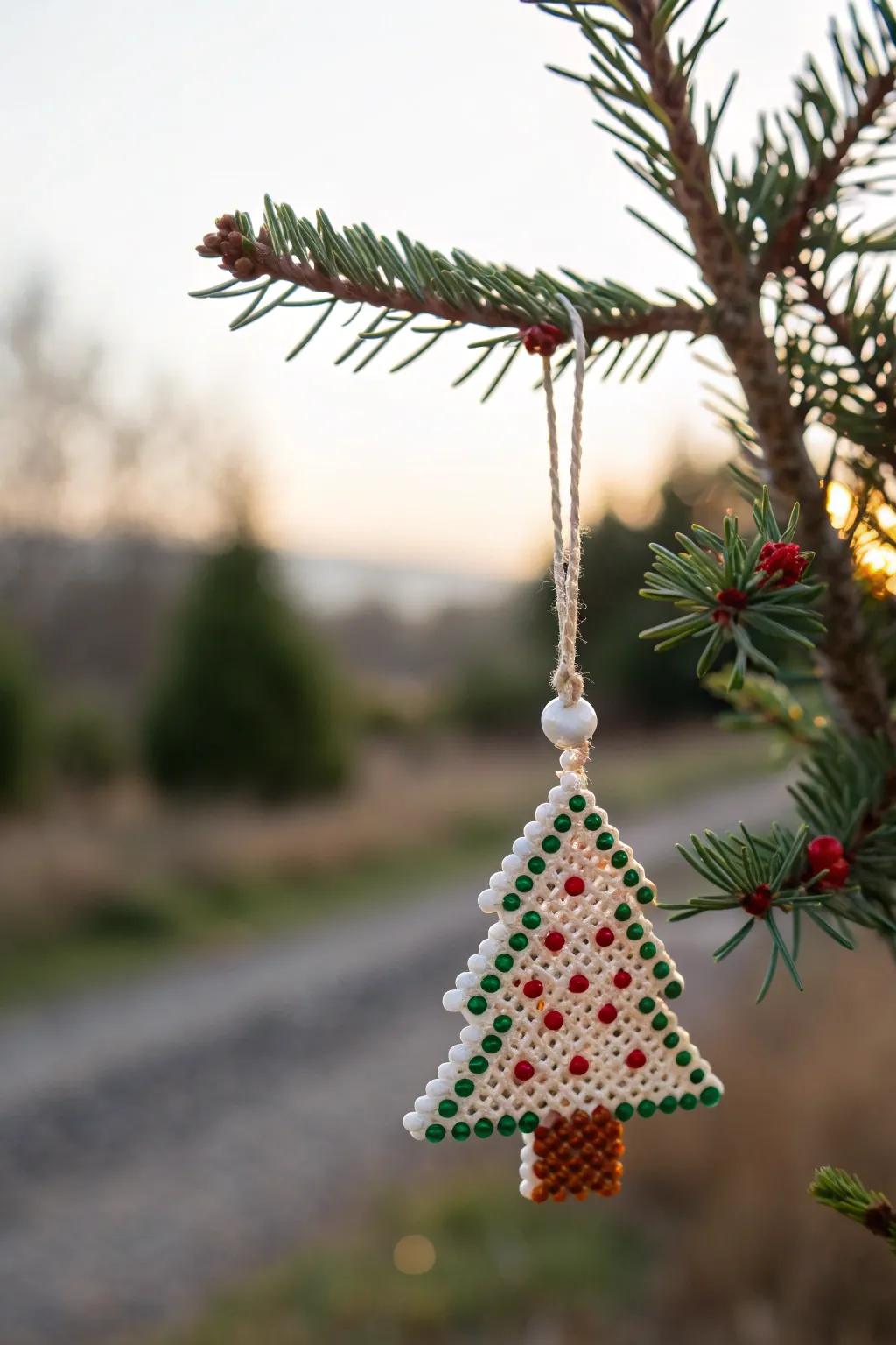 Add a touch of handmade elegance to your holiday decor with this charming perler bead ornament.