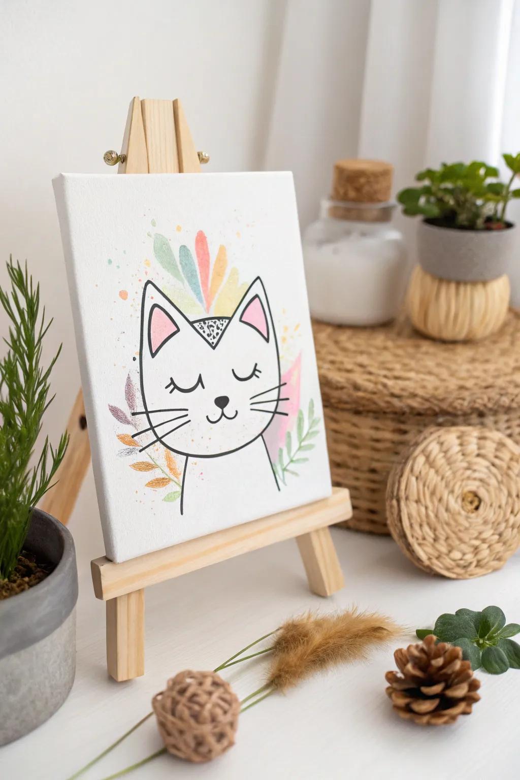 Embrace simplicity with a touch of whimsy - create your own charming cat painting!