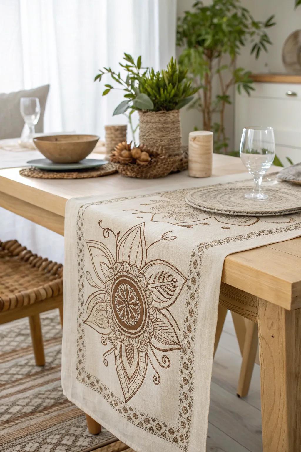 Transform your dining space with a stunning Henna Pattern Table Runner, where simplicity meets artistry.