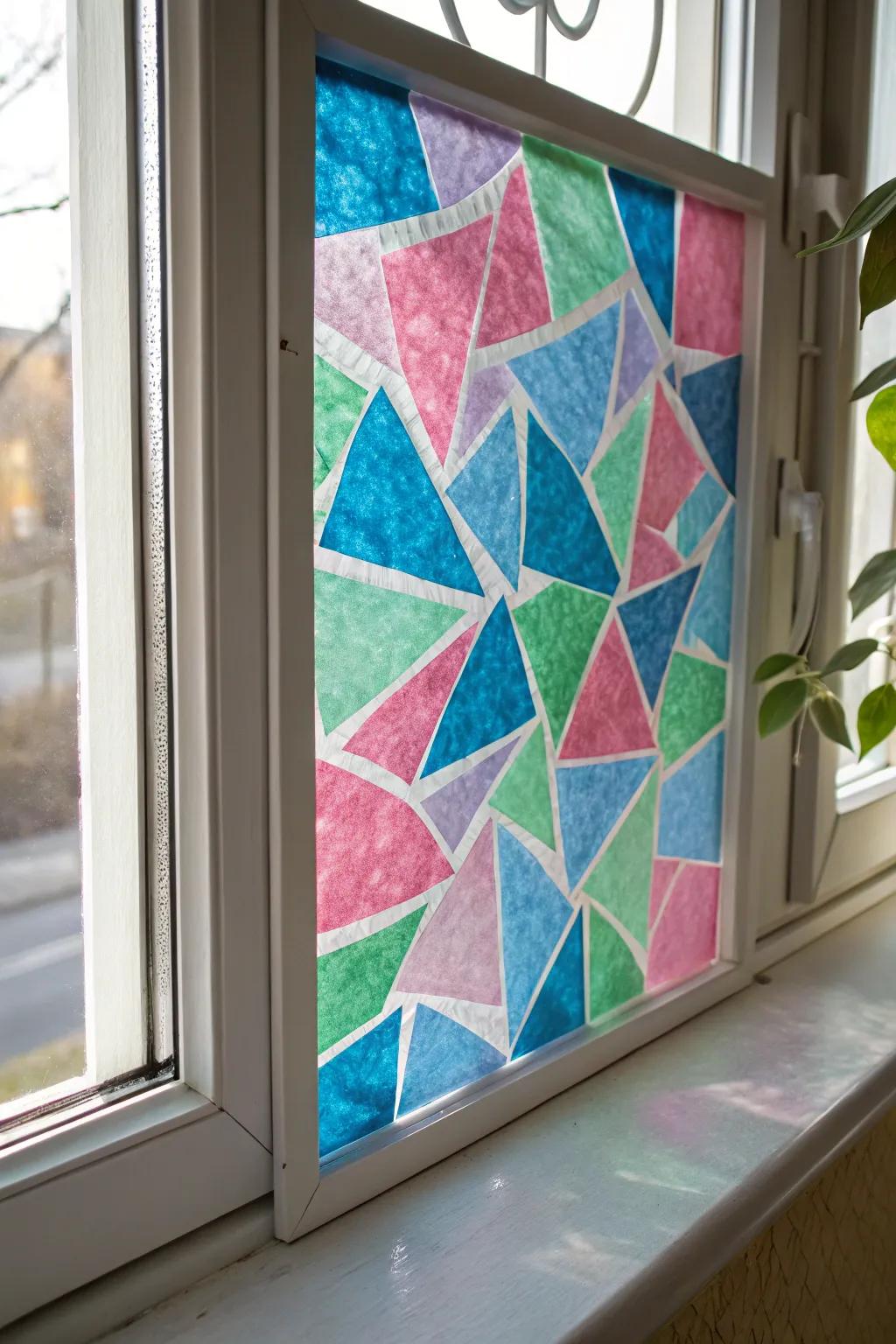 Illuminate your space with the simple beauty of DIY tissue paper stained glass 🌿✨ #Craftsmanship #MinimalistArt