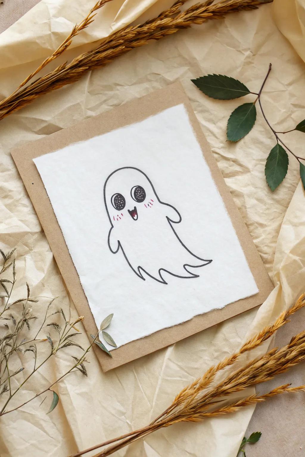 Embrace the charm of simplicity with this whimsical ghost sketch, perfect for adding a touch of spooky elegance to your autumn decor.